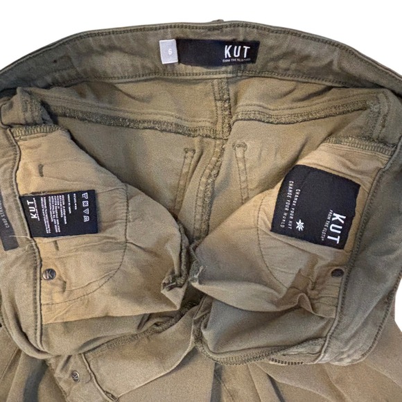 KUT from the Kloth Olive Green Crop Straight Leg Raw Hem Pants Size 6 - Picture 5 of 8